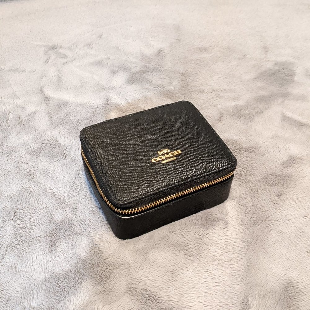 Coach New York Travel Jewelry Box Case Holder Organizer Black Leather Gold